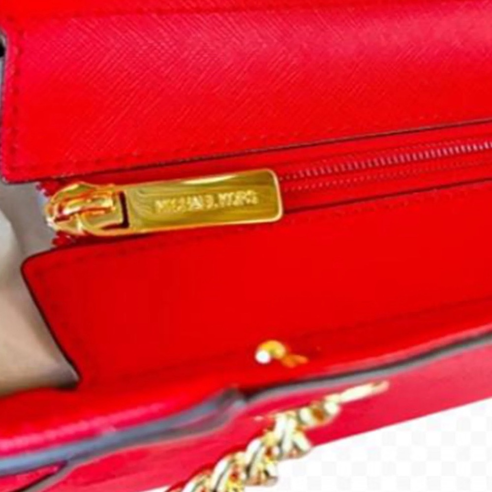 Retail:$558 NWT Michael Kors Red Leather Handbag with Gold Chain & Leather Strap - Picture 4 of 8